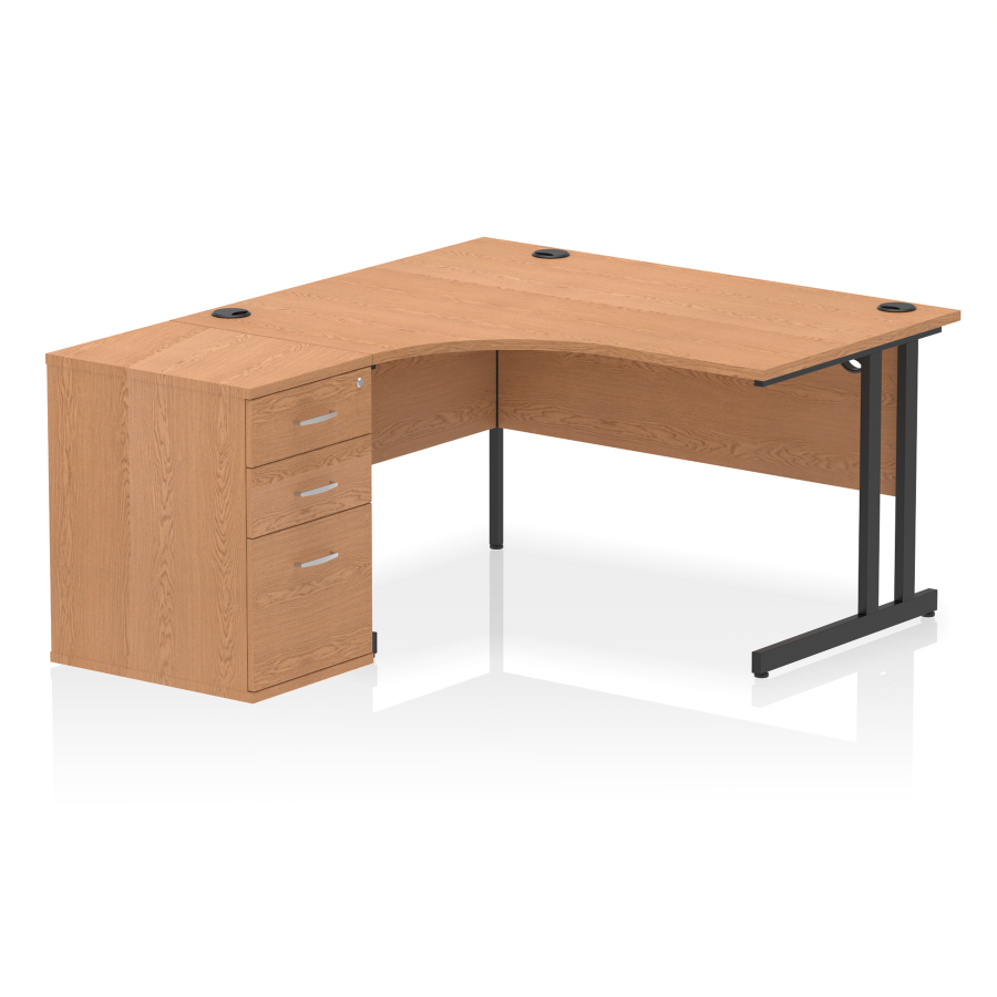 Rayleigh Ergonomic Corner Desk With 600mm Deep Pedestal - Cantilever Frame